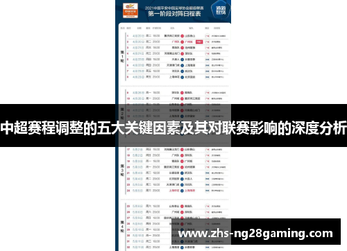 中超赛程调整的五大关键因素及其对联赛影响的深度分析