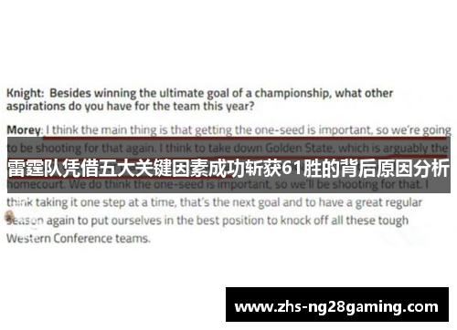 雷霆队凭借五大关键因素成功斩获61胜的背后原因分析